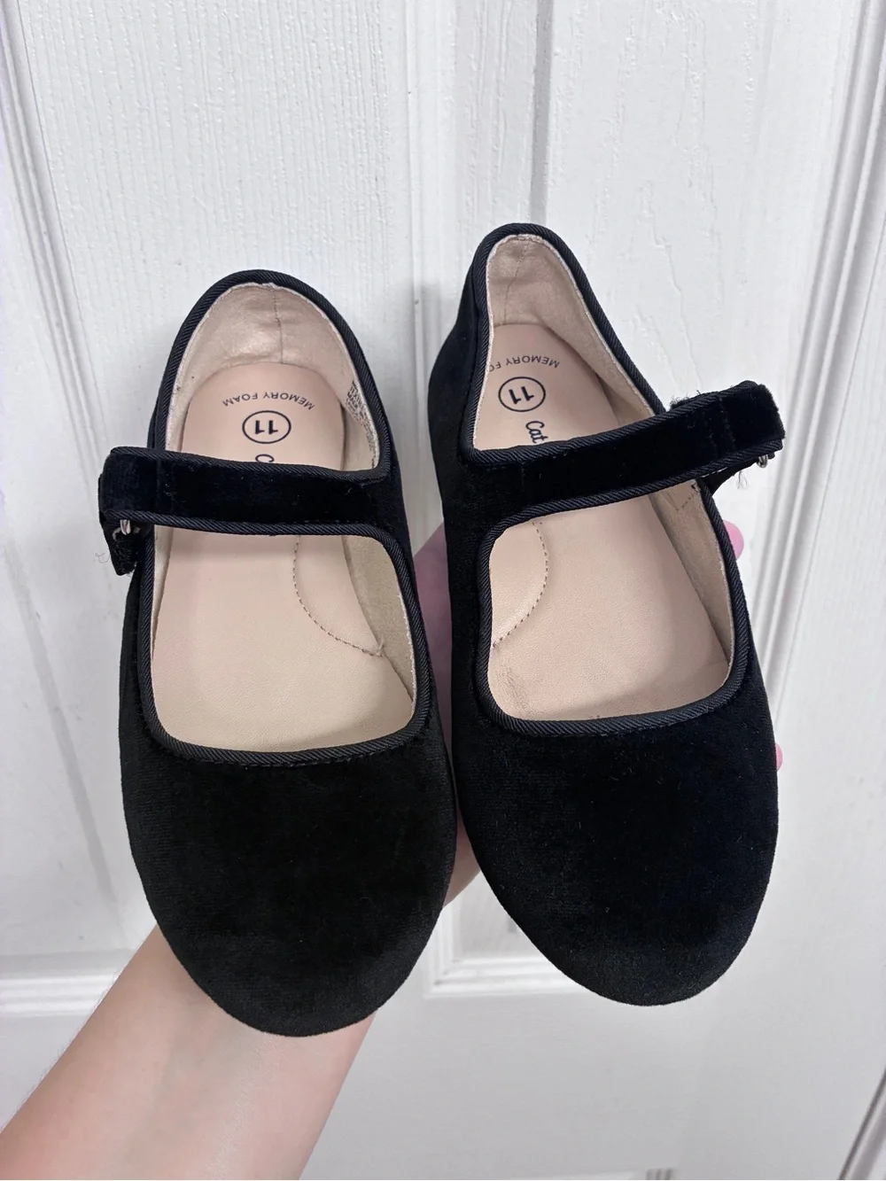 Cat & Jack Black Velvet Mary Jane Shoes with Adjustable Strap